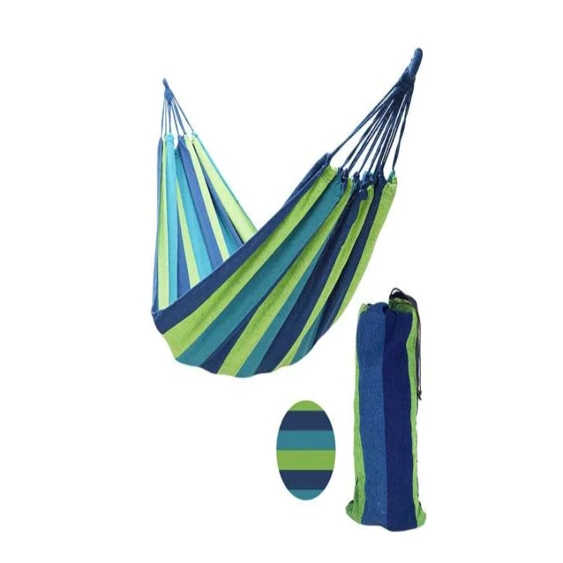 Vibrant Blue & Green Striped Outdoor Hammock - Breathable, Anti-Rollover Design with Secure Knots, Perfect for Garden, Balcony &