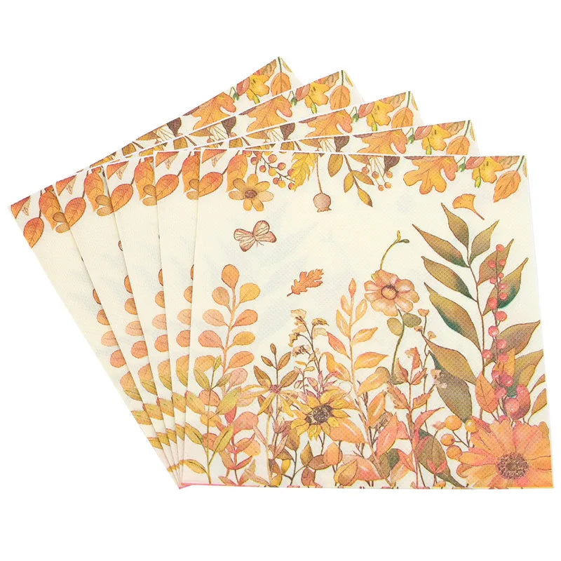 20pcs/pack 33x33cm Plant Flower Printed Table Dinner Disposable Cocktail Napkins Paper Autumn Decoration