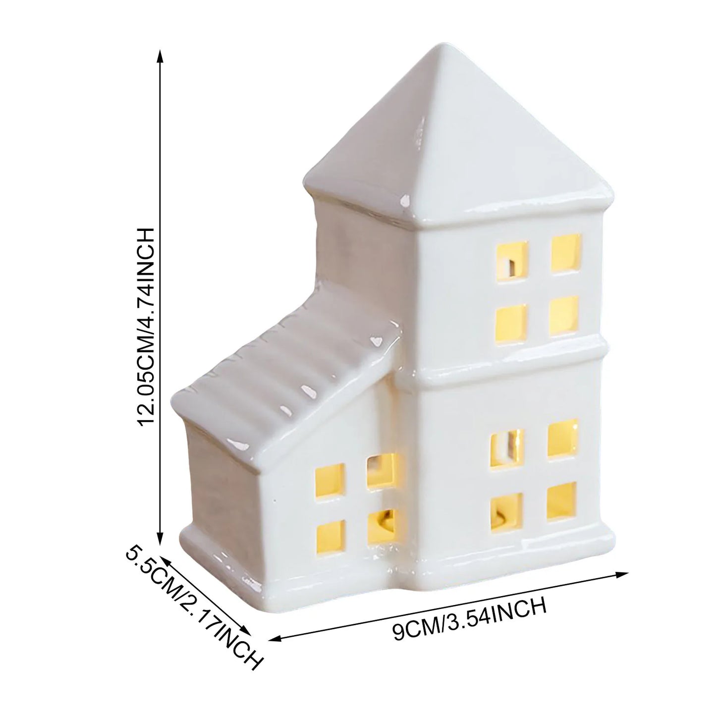 White Christmas Glitter Village Porcelain Ceramic Figurines， For Holiday Mantle Tabletop Decor Festive Kindergarten Ornament