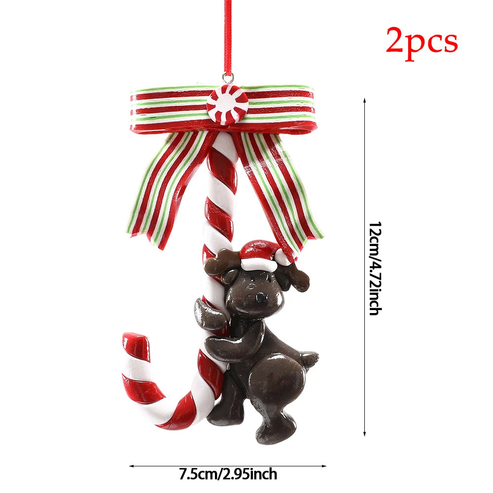 2pc 15cm Large Candy Pendant Christmas Decoration Red And White Lollipop PVC Painted Gold Xmas Tree Decora New Year Kids Gifts