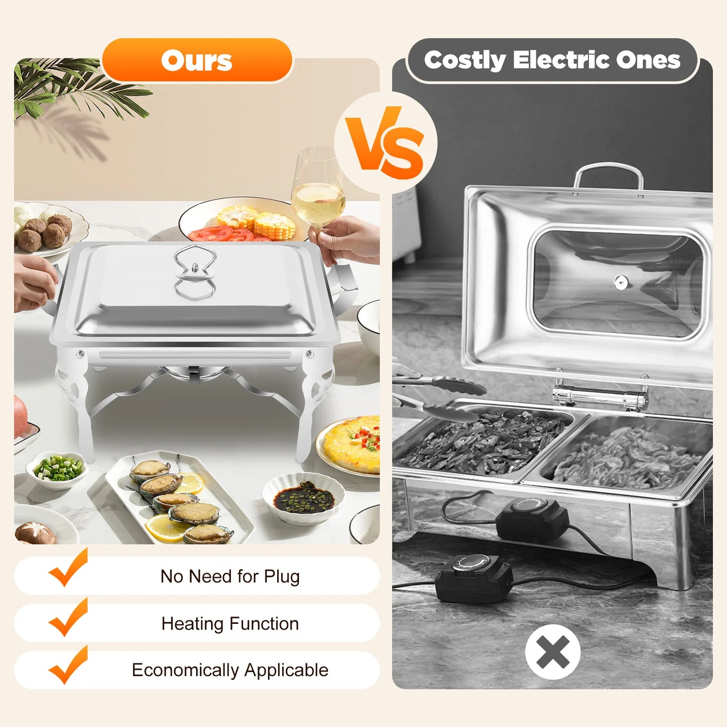 6L Dining Stove Heat Chafers for Catering Stainless Steel Food Warmers, Chafing Dishes Food Warmers with Pans,