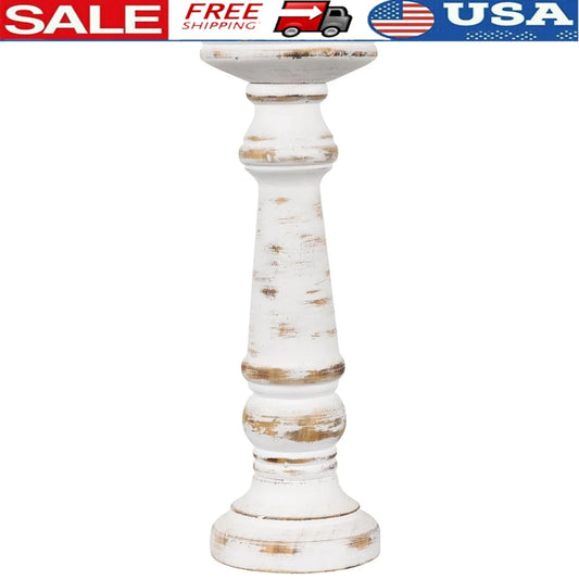 Antique White Wooden Spindle Candle Holder Pillar Candles Indoor Use Deep Black Saucer Decorative Accent