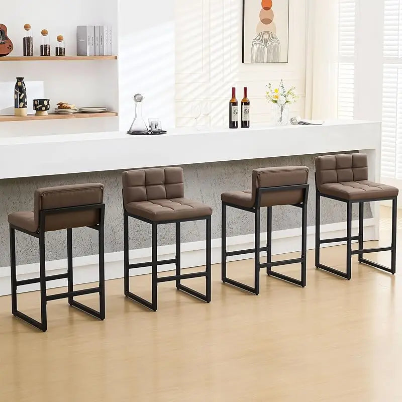TTY Set of 3, Upholstered PU Leather Counter Height Barstools with Low Back and Thickened Metal Legs, Modern UE