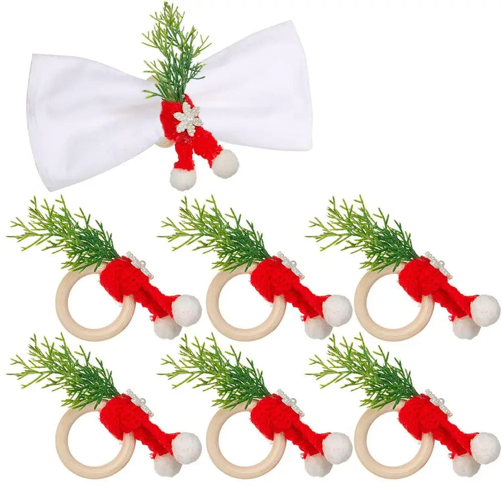 Christmas Napkin Holder Rings Party Dinner Table Decor Napkin Rings Christmas Hat Scarf Pine Needles Napkin Rings Set Of 6