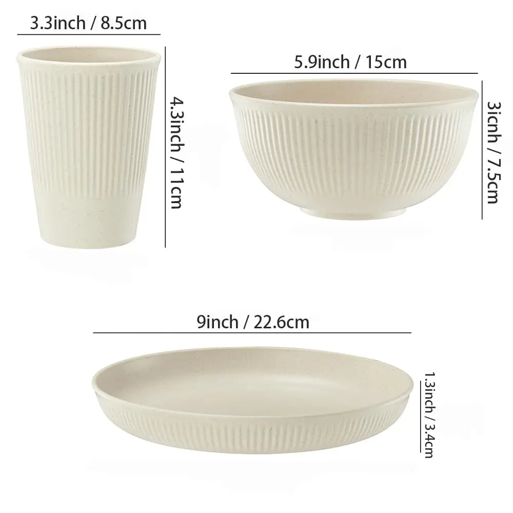 18Pcs Wheat Straw Dinnerware Sets, Unbreakable Dinnerware Set Kitchen Plates And Bowls Set Reusable Dishes Dishwasher And