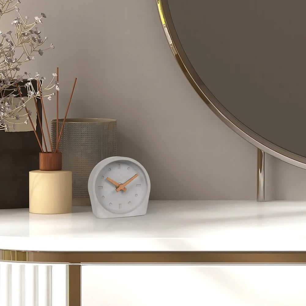 4-Inch Quartz Battery Tabletop Clock Open Faced Dial Cement Analog Indoor Home Office Modern Design Minimalist Timepiece