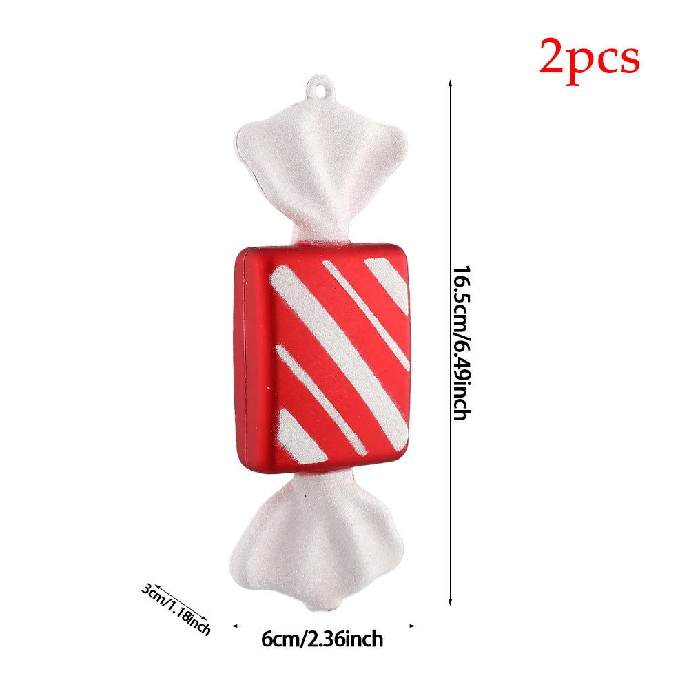 2pc 15cm Large Candy Pendant Christmas Decoration Red And White Lollipop PVC Painted Gold Xmas Tree Decora New Year Kids Gifts
