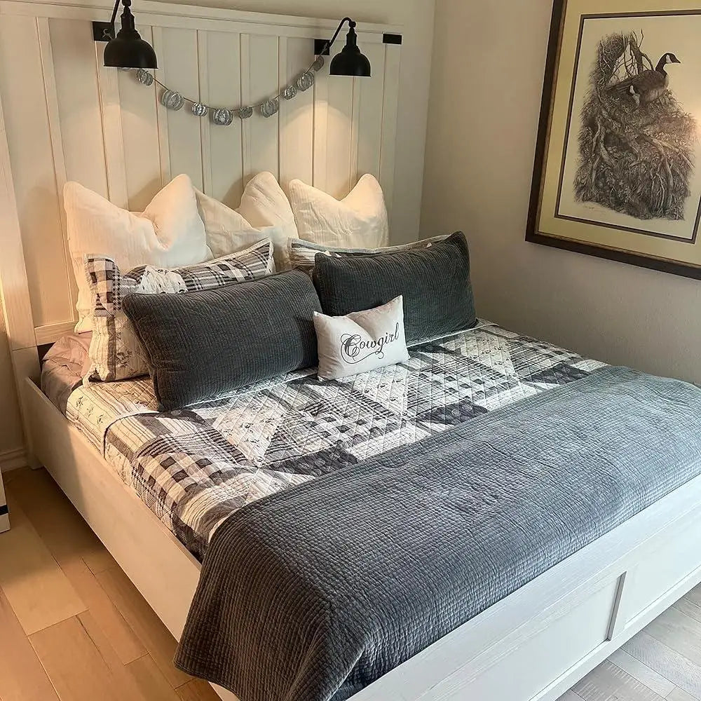 Stonewashed Cotton Velvet Quilt Set 3 Piece King Size with Pillow Shams Classic Traditional Bedding Home Decor Lightweight Cozy