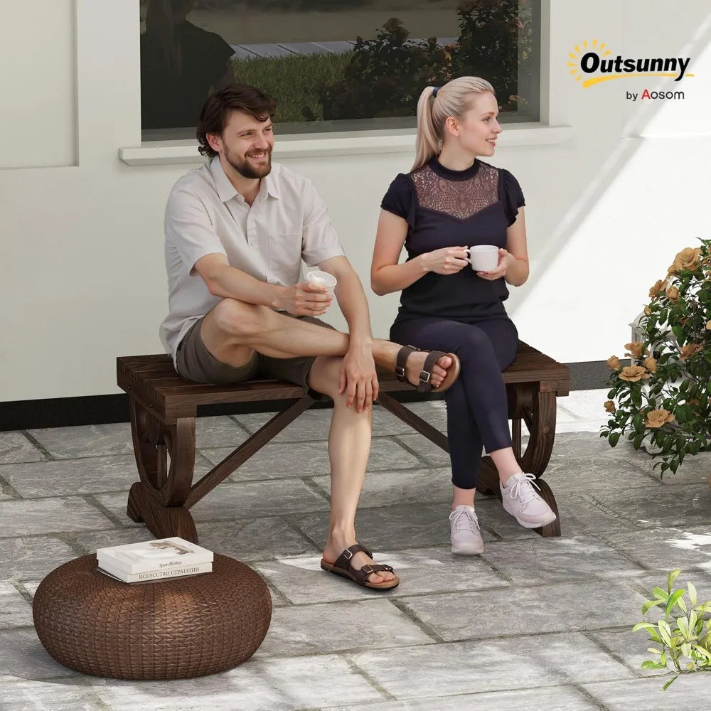 Outsunny 2-Person Wooden Garden Bench, Outdoor Wagon Wheel Porch Bench for Backyard Garden, Support 550 LBS, Rustic Country Styl