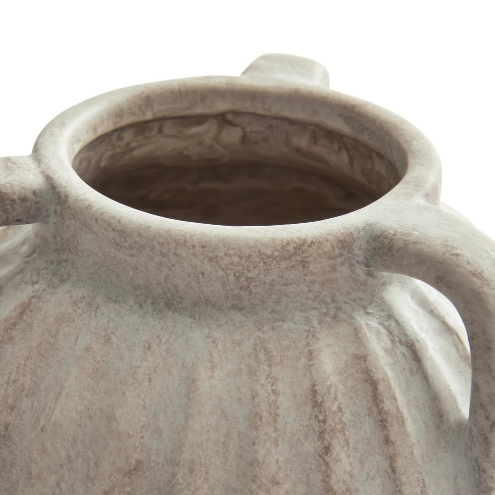Three Handled Ceramic Vase 10 Inch Textured Decorative Accent Indoor Use Dried Floral Arrangement Home Decor