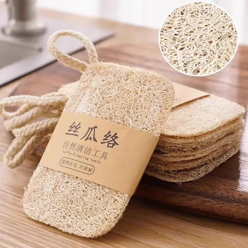 6pcs Natural Luffa Dish Towel Washing Cloth Sponge Loofah Scrub Pad Dish Pot Oil Stain Removing Scrubber Kitchen Clean Brushes P