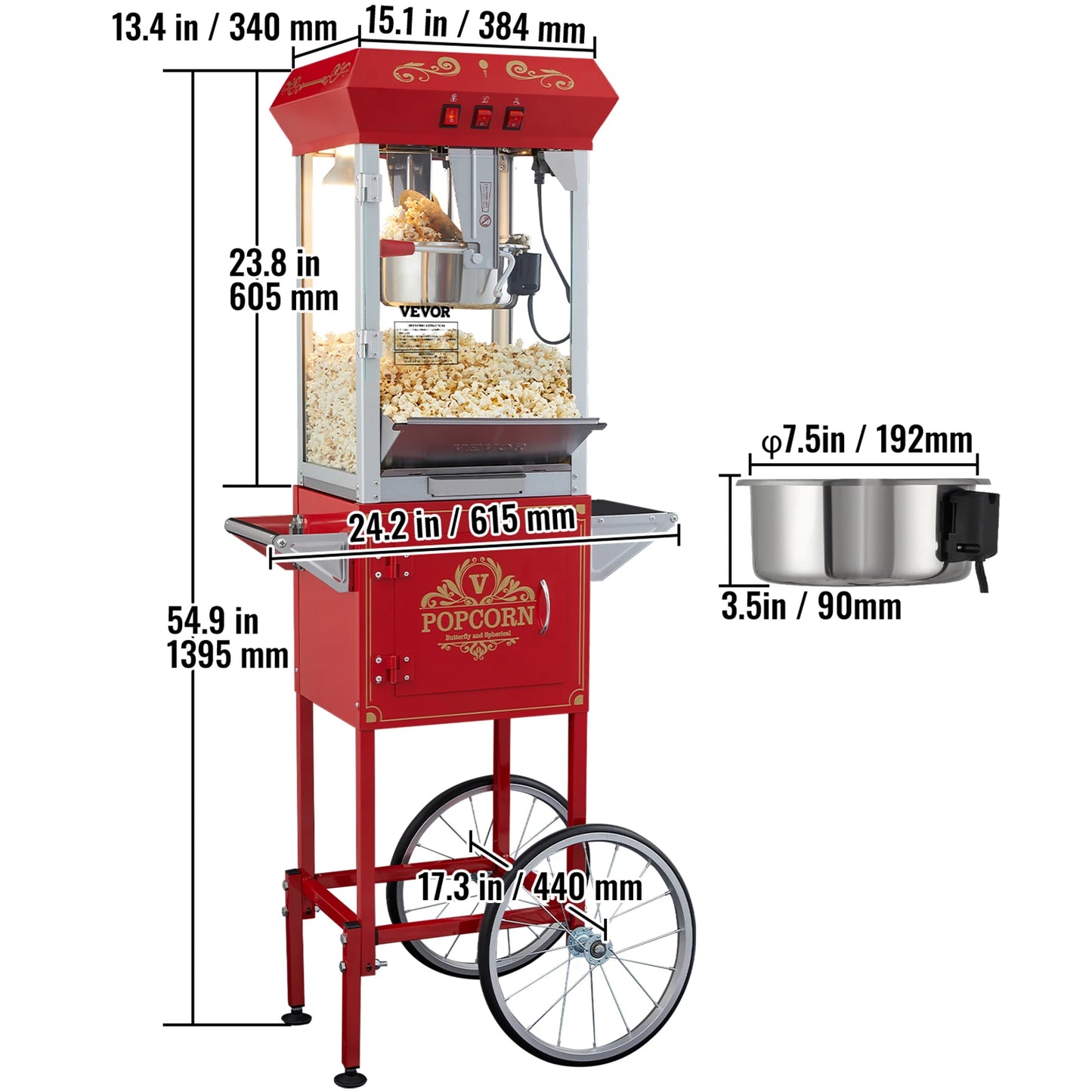 VEVOR 8/12Oz Electric Popcorn Maker Commercial Popper Machine  Automatic Corn Cookware with Scoop Spoon SUS304 Heating Tube