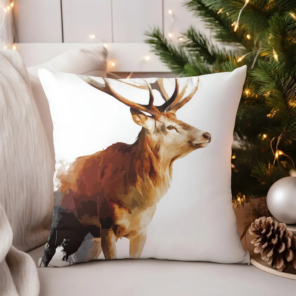 Home Decor Santa and Christmas Trees Printed Pillow Cover Pattern Cushion Cover Suitable for Sofa Bedroom Car Pillow Cover