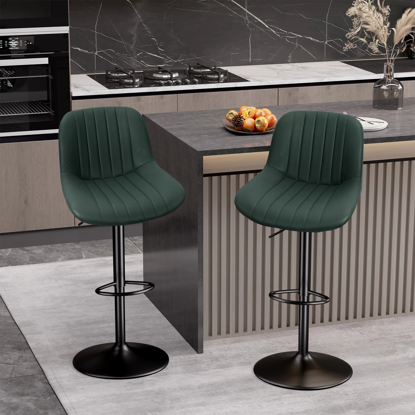 Bar Stool 2-Piece Set, Adjustable Modern Rotating Bar Stool with Backrest, Counter High Performance Fabric Island Chair