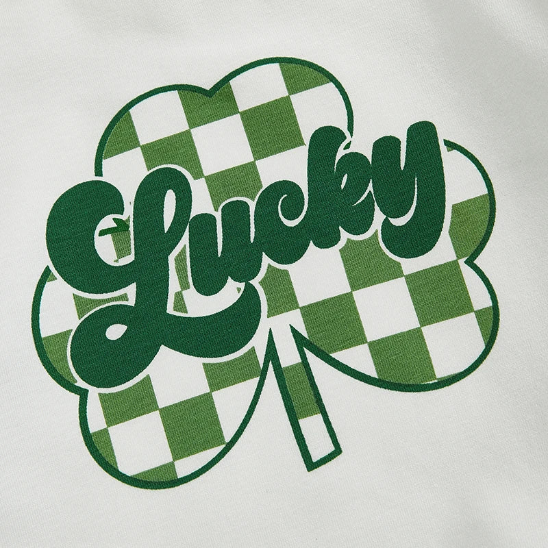 St Patrick s Day Costume Set Green Shamrock Print Shirt and Pants Outfit for Boys with Long Sleeves and Drawstring