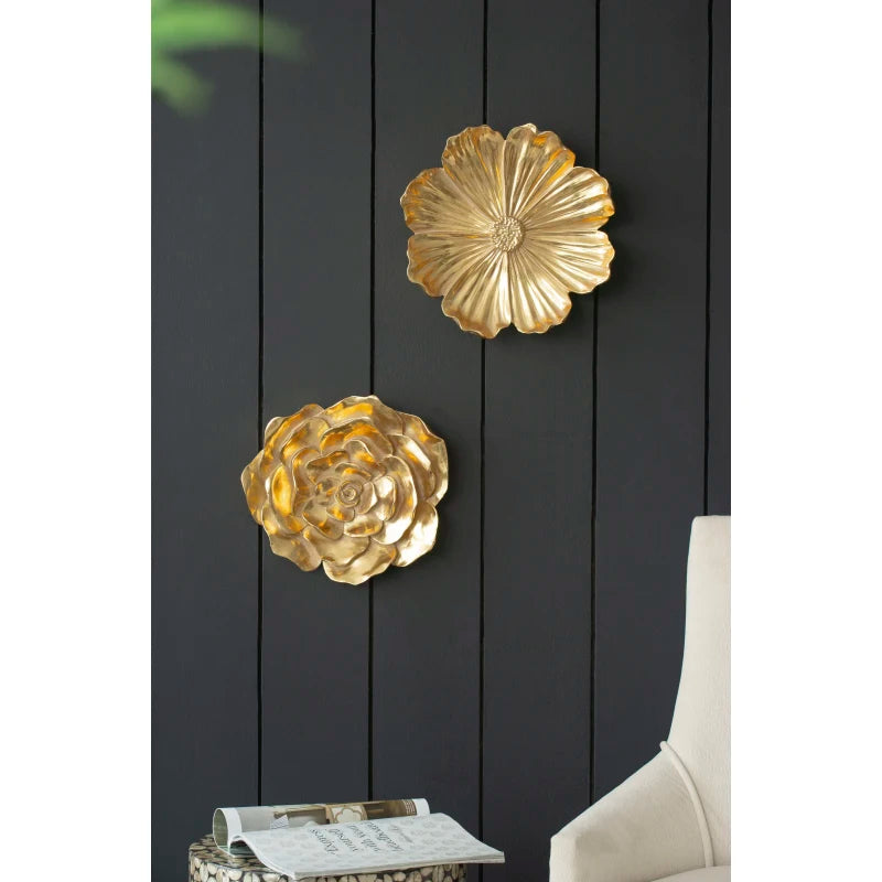 S/2 Gold Rose Hanging Wall Accents