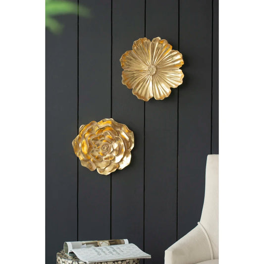 S/2 Gold Rose Hanging Wall Accents