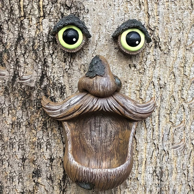 Tree Face Bird feeder, Bird Feeder Tree Face Decor Outdoor, Fun Old Man with Glowing Eyes in Dark, Tree Hugger Wild Birdfeeder S