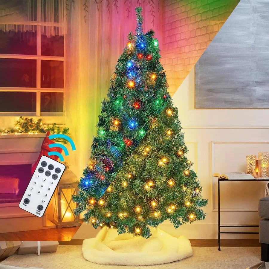 6FT Artificial Christmas Tree with Remote Control 300 LEDs Warm White and Multicolored String Lights for Indoor Outdoor Winter