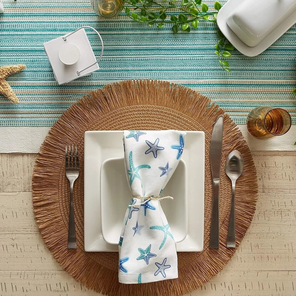 Woven Kitchen Collection Round Placemats Set of Six 15 Inch Natural Fringe Indoor Outdoor Table Settings Charger Mats