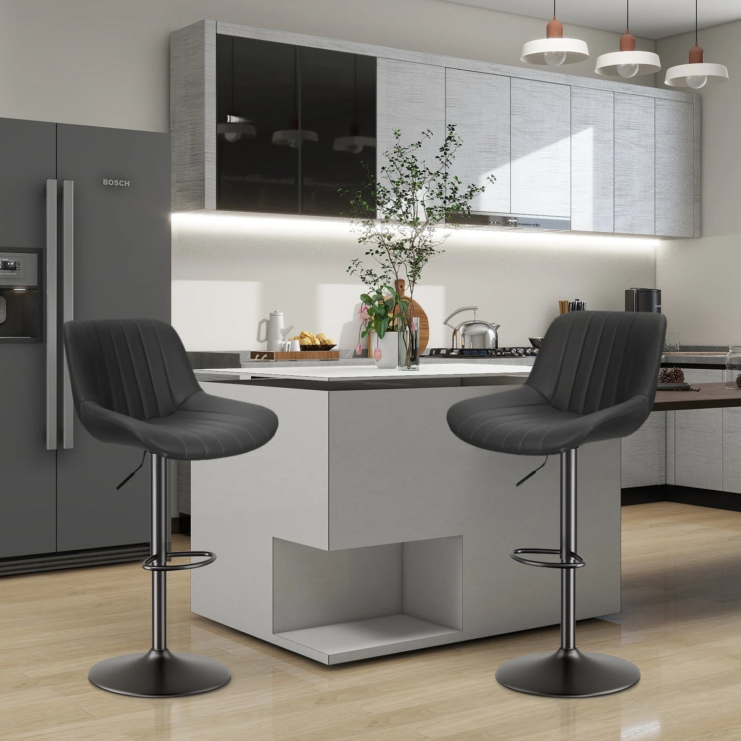 Bar Stool 2-Piece Set, Adjustable Modern Rotating Bar Stool with Backrest, Counter High Performance Fabric Island Chair