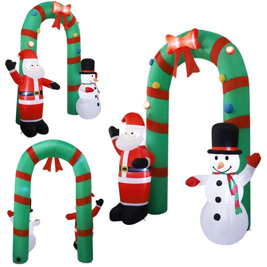 8FT Inflatable Lighted Christmas Archway & LED Light Santa & Snowman Arch Gate Decoration Indoor and Outdoor Holiday Decorations