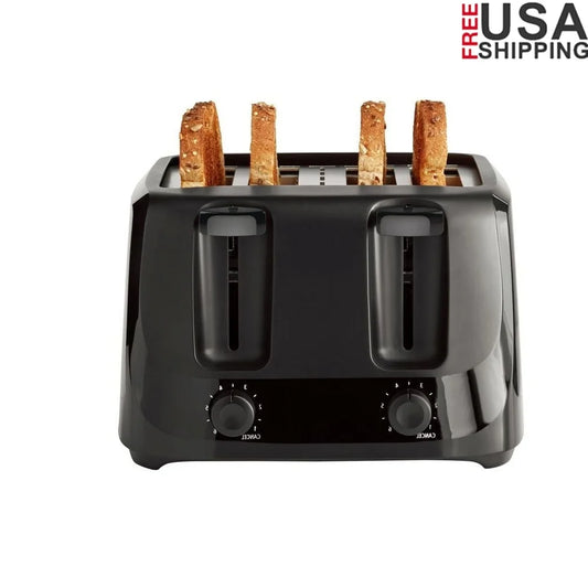 4 Slice Toaster with 6 Shade Settings Removable Crumb Tray Auto Centering Guides Easy Clean Cord Wrap Breakfast Snacks