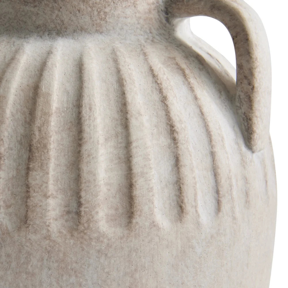Three Handled Ceramic Vase 10 Inch Textured Decorative Accent Indoor Use Dried Floral Arrangement Home Decor