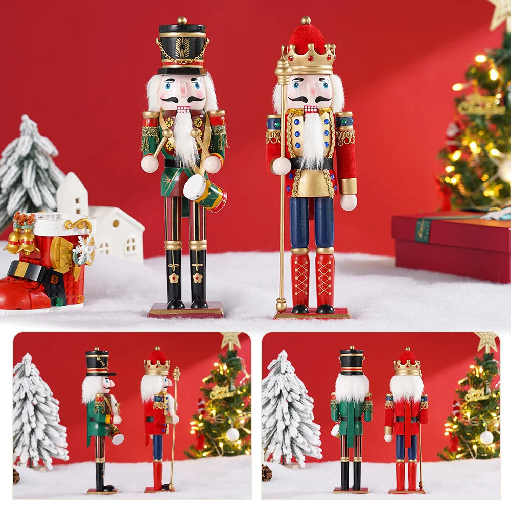 2PC Christmas Nutcracker Soldier Puppets Creative Gifts Wooden Crafts Home Desktop Christmas Decorations