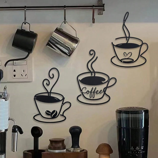 Vintage Coffee Cup Metal Wall Art-Waterproof Rust-Proof Decor for Kitchen, Pantry,Cafe. Ideal for Modern Home & Room Decoration.