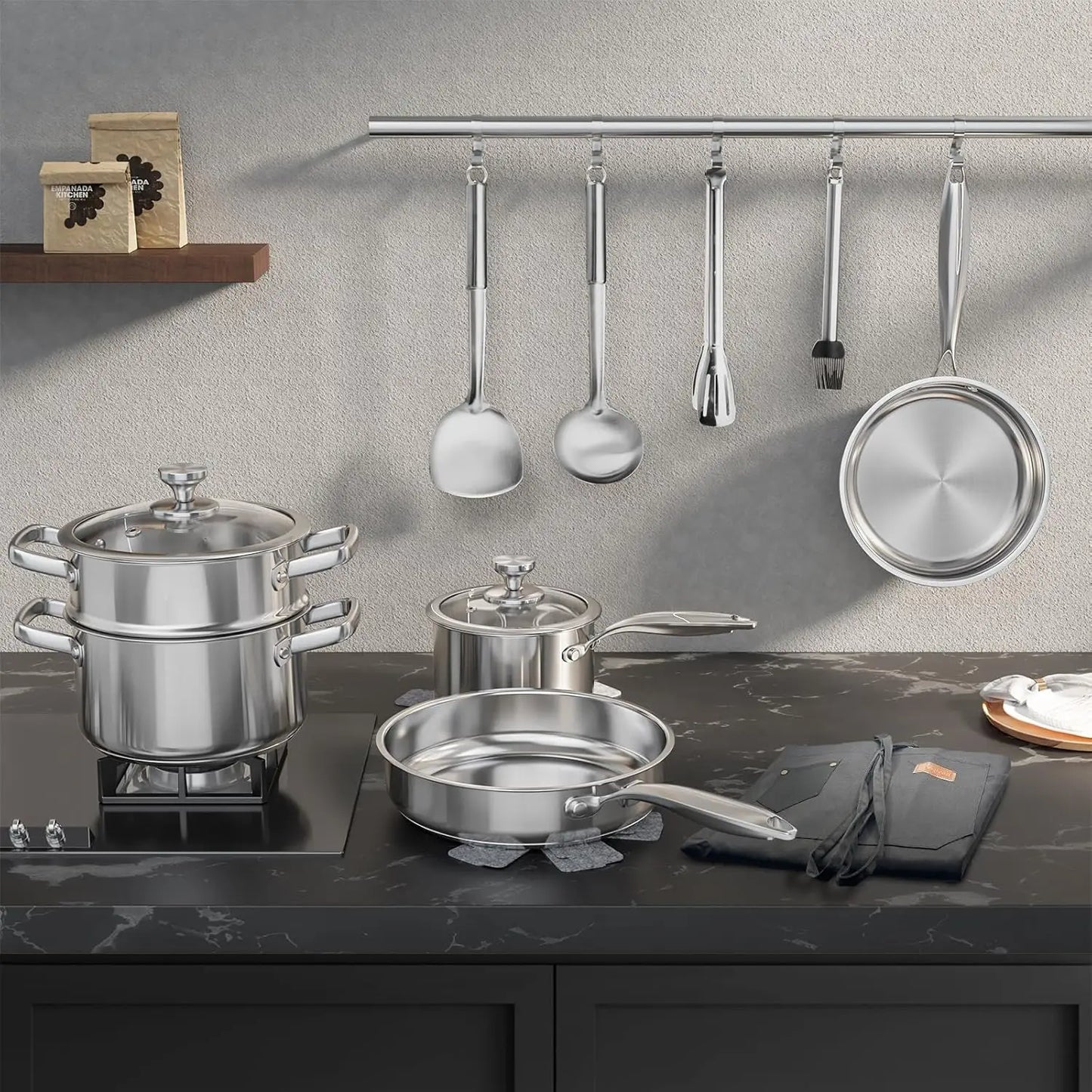Pots and Pans Set Non Toxic, 16PCs Stainless Steel Cookware Set with Steamer, Kitchen Induction Cookware with Utensil Sets