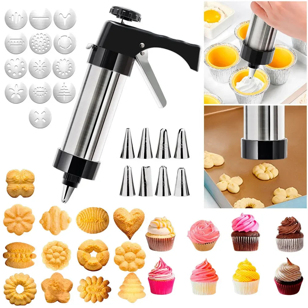 Cookie Press Gun with 13 Cookie Discs+8 Icing Nozzles DIY Cookie Maker Deluxe Cookie Maker for Making and Decorating Cookies
