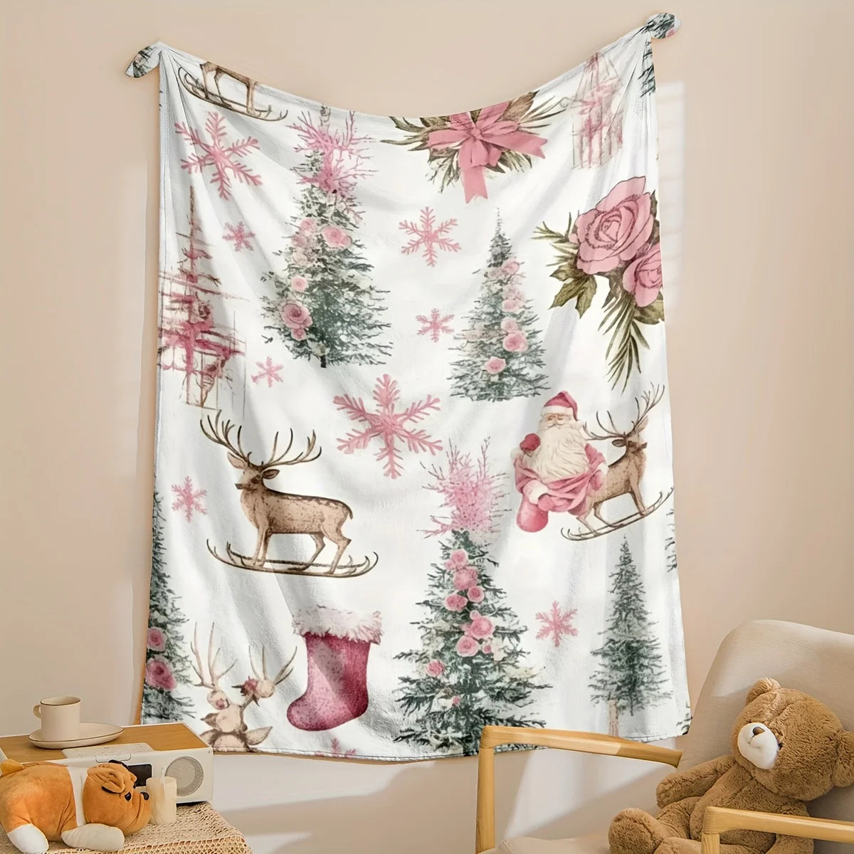 rustic christmas print flannel fleece blanket throw for bed sofa gift camping air conditioning napping multiple sizes style