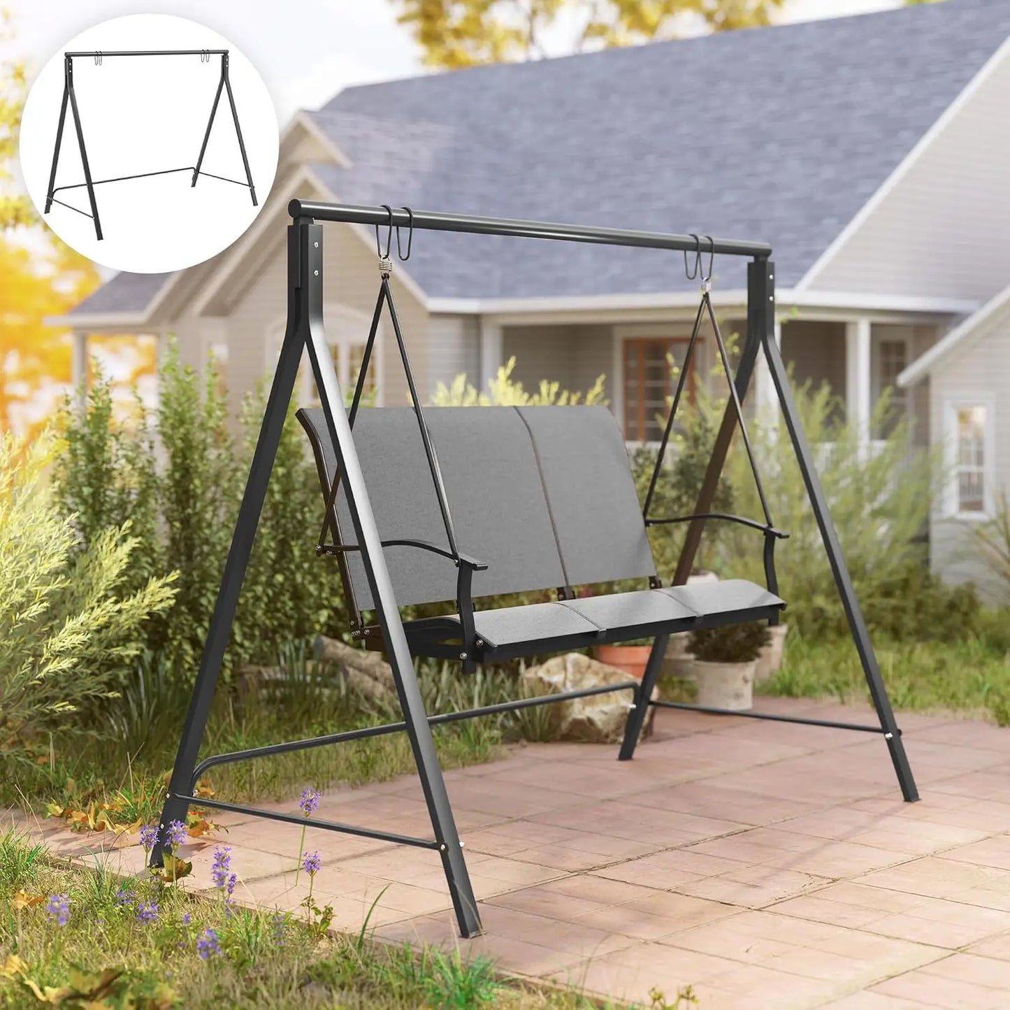 Metal Porch Swing Stand, Heavy Duty Swing Frame, Hanging Chair Stand Only, 528 LBS Weight Capacity, for Backyard, Patio, Black