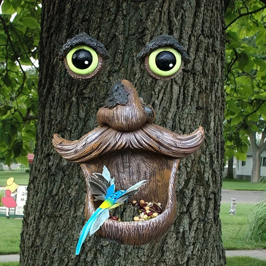 Tree Face Bird feeder, Bird Feeder Tree Face Decor Outdoor, Fun Old Man with Glowing Eyes in Dark, Tree Hugger Wild Birdfeeder S