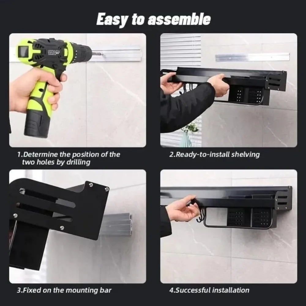 Wall-mounted Kitchen Organizer Shelf Spice Storage Rack Kitchen Knife Holder Wall Seasoning Chopstick Spoon Shovel Storage