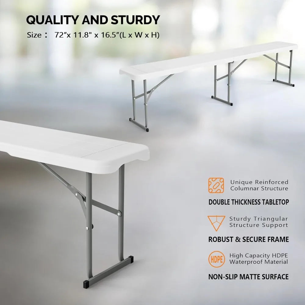 6 feet Plastic Folding Bench,Portable in/Outdoor Picnic Party Camping Dining Seat, Garden Soccer Multipurpose Entertainin