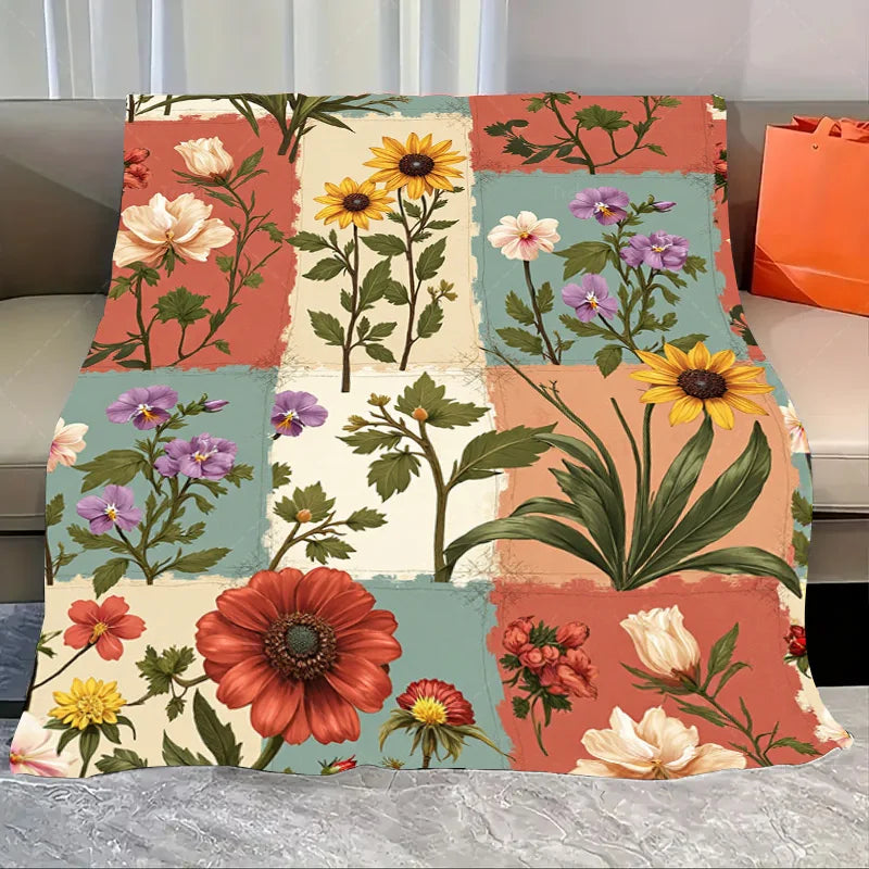 1pc Flannel Blanket Autumn Floral Throw Blanket - Cozy Home Decor with Orange and White Flowers