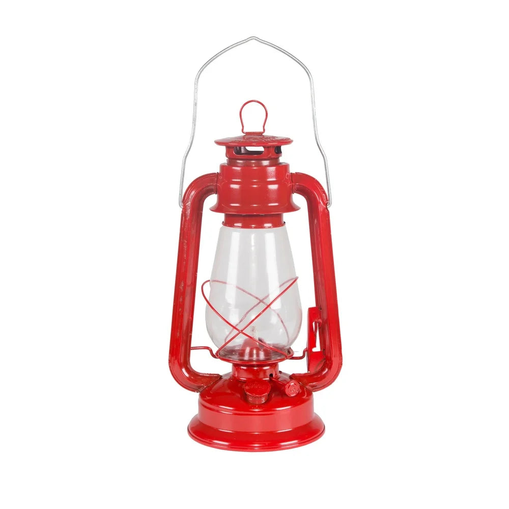 12 Inch Red Hurricane Lantern Kerosene Camping Lamp Adjustable Wick Durable Metal Glass Globe Outdoor Lighting 150 Lumens