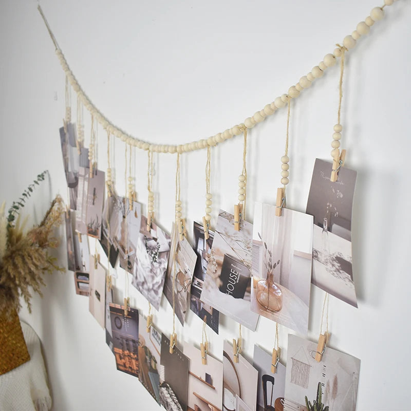 Photo Display Wall Hanging Decor Boho Home Decoration Wooden Beads Macrame Tapestry For Wall Hanging Room Decors Aesthetic Gift