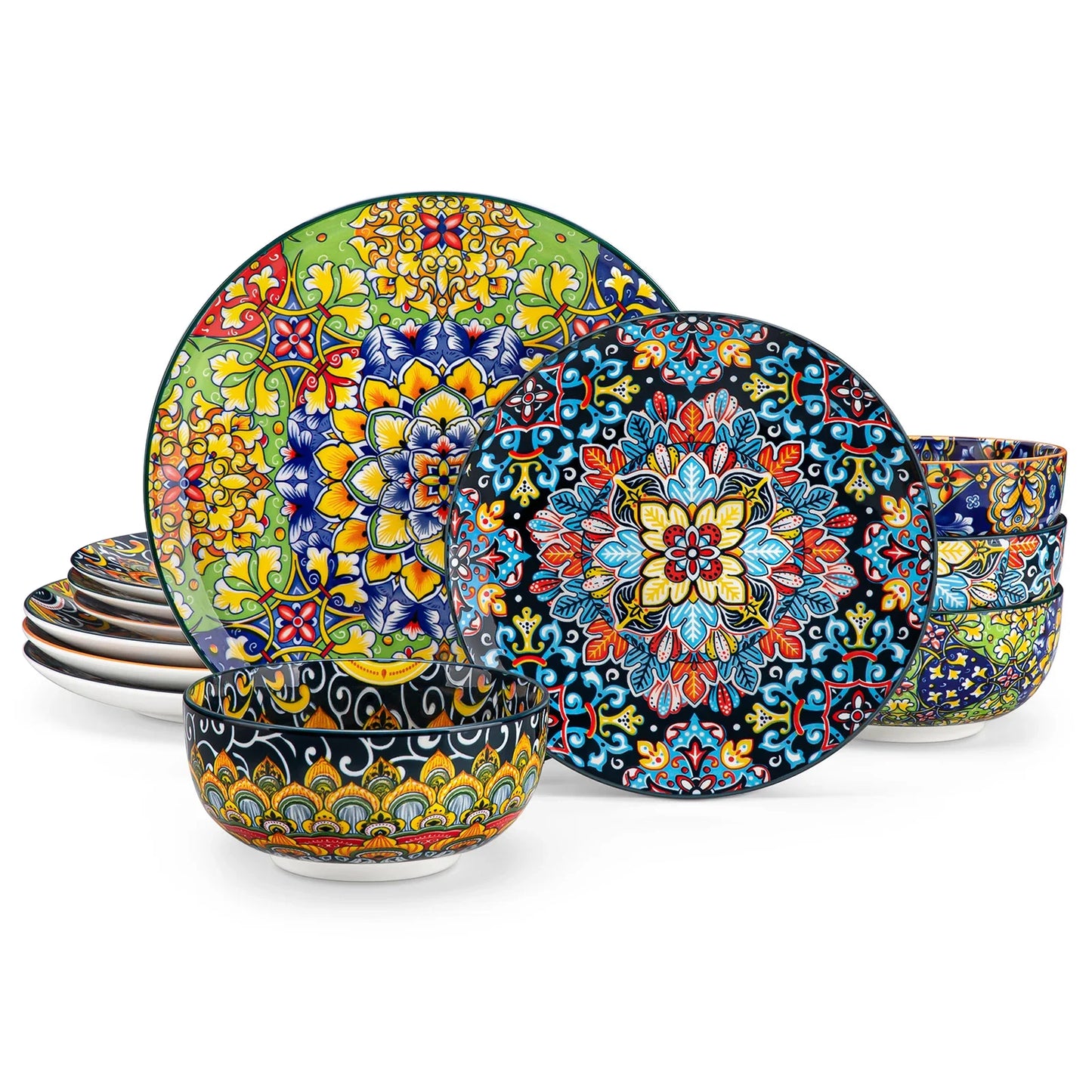 vancasso 12/16/24 Piece Ceramic Dinnerware Bohemia Retro Ceramic Dinnerware Set Free US Shipping Vibrant Colors Plates Bowls