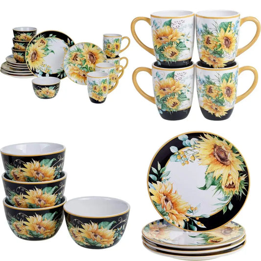 Sunflower-Themed 16-Piece Ceramic Dinnerware Set: Perfect for Autumn Gatherings, Everyday Dining, Brunches, and Hosting Parties