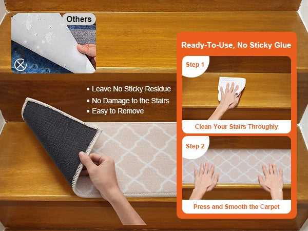 SucceBuy Stair Treads Staircase Anti-Slip Mat 28x9/30x8in Stair Carpet Treads Soft Fabric Noiseproof Stair Mats Machine Washable