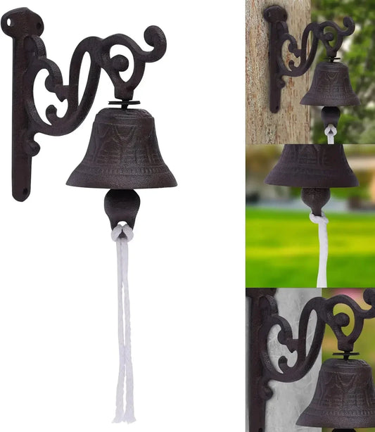Cast Iron Door Bell, Wall Mounted Captains Bell Doorbell Hanging Ship Bell for Door Restaurant School Garden 13.5x13.5cm Black