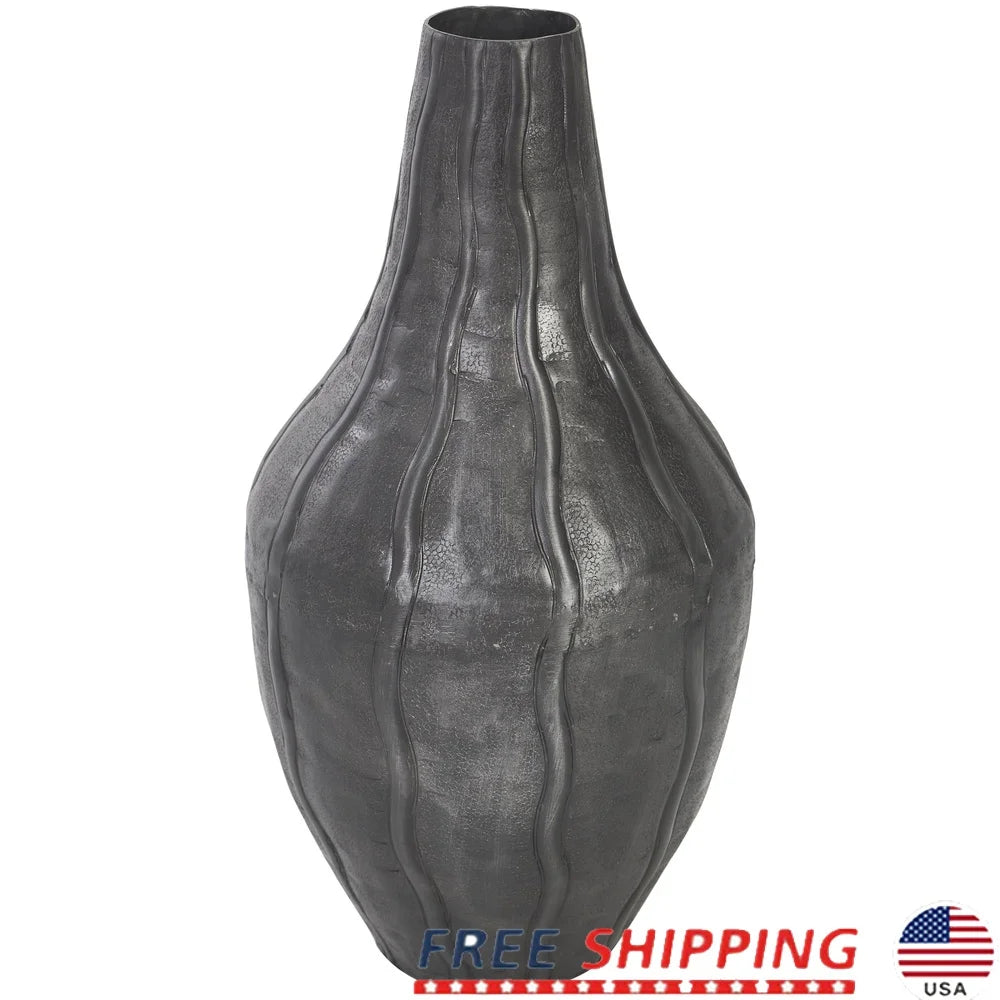 Matte Black Metal Vase with Snakeskin Texture Modern Indoor Centerpiece Living Room Dining Decor Unique Home Accent 13 Inch