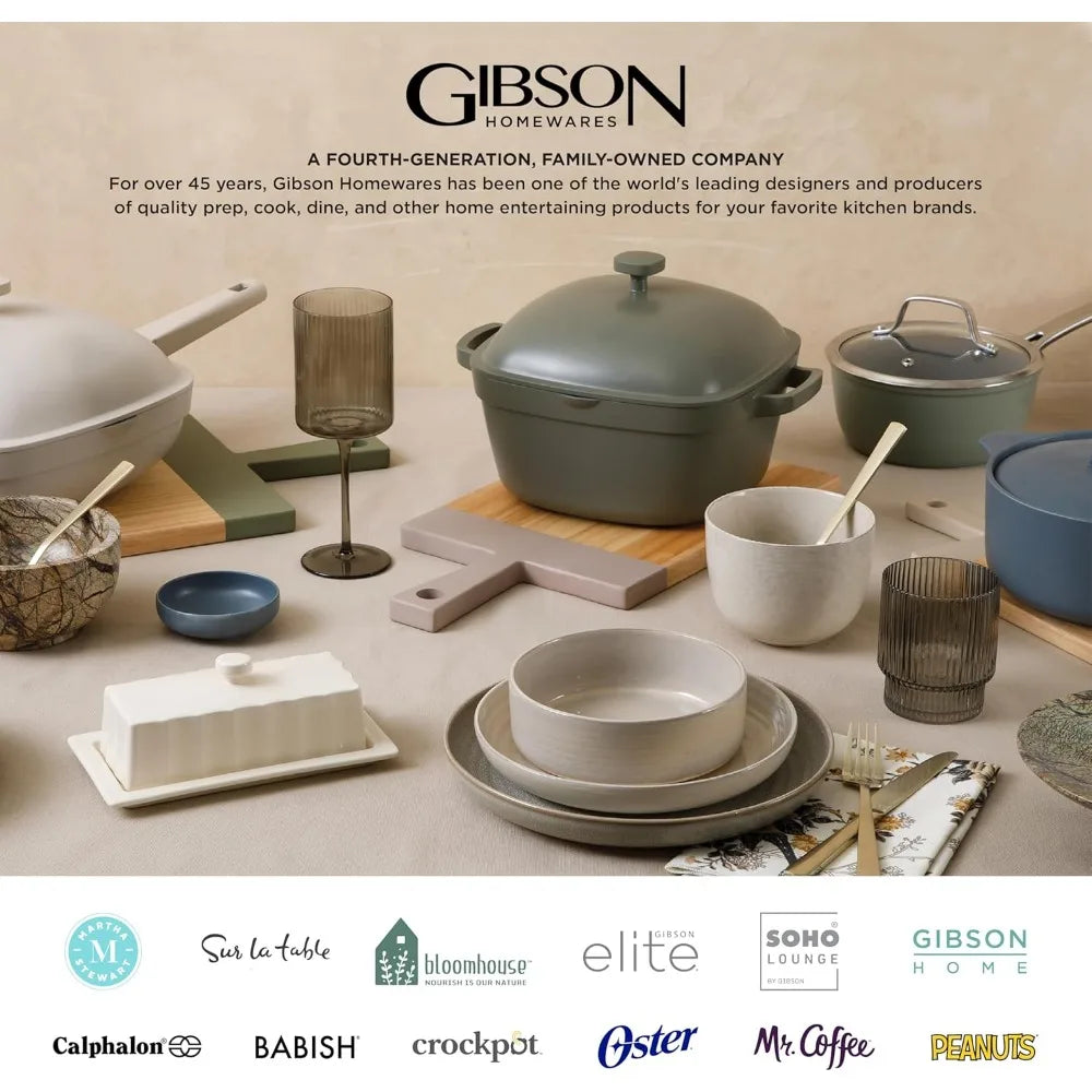 Gibson Elite Tequesta Square Reactive Glaze Stoneware Plates and Bowls Dishes Dinnerware Set, Service for 4 (16pcs), Taupe