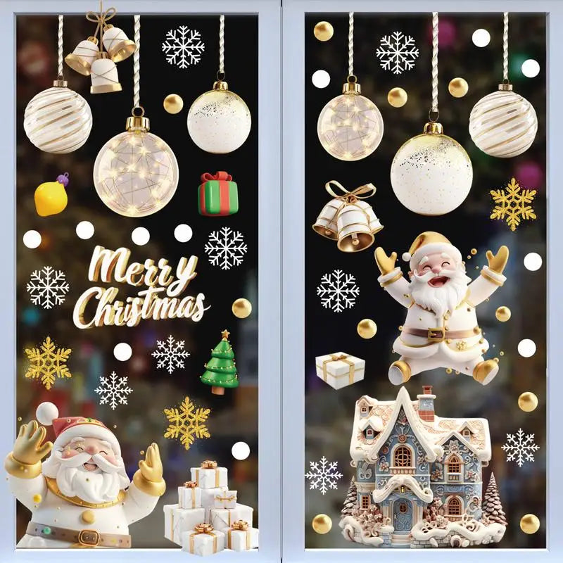 Christmas Window Clings Santa Claus Snowman Snowflake Stickers Reusable Double-Sided Static Waterproof Clings Christmas Decorati