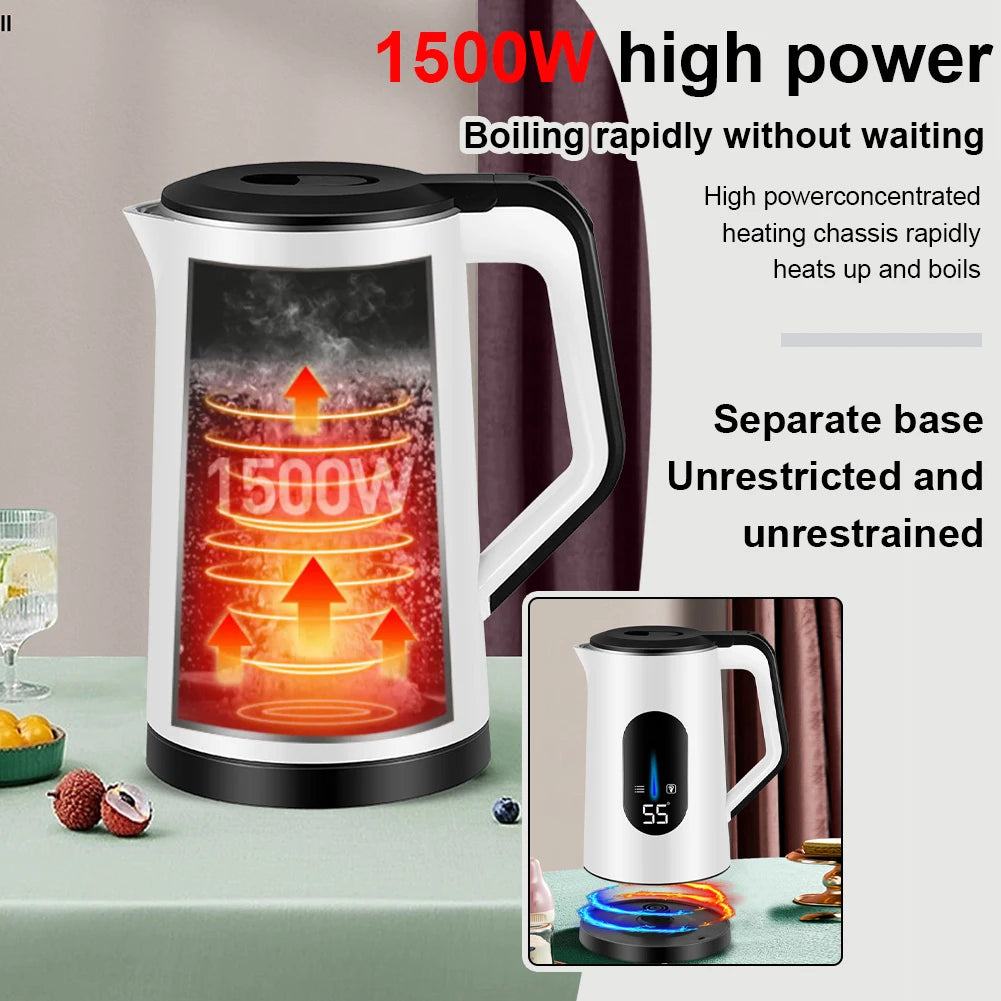 2.2L Stainless Steel Electric Digital Display Large Tea Kettle Auto-Shutoff Hot Water Boiler 1500W Fast Boil Home Kitchen Tool