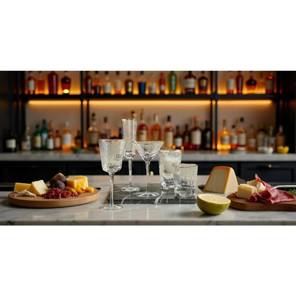 Amalfi Style Triangular Glassware Set with Gold Rims - 4 Piece Wine Glasses