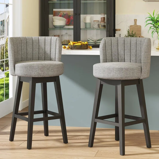 Swivel Bar Stools Set of 2, 30" Seat Height Mid Century Modern Bastools with Back, Bar Height Chairs with Linen Upholstered Sea